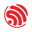 Expressif logo. Looks like a red wifi signal logo, but contained inside a circle.