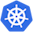 Kubernetes logo. Blue hexagonal that has a white ship helm inside. A minimalist brand design.